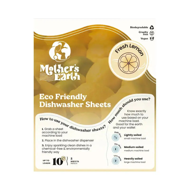 Dishwasher Detergent Sheet Sample Fresh Lemon Mother's Earth Worldwide