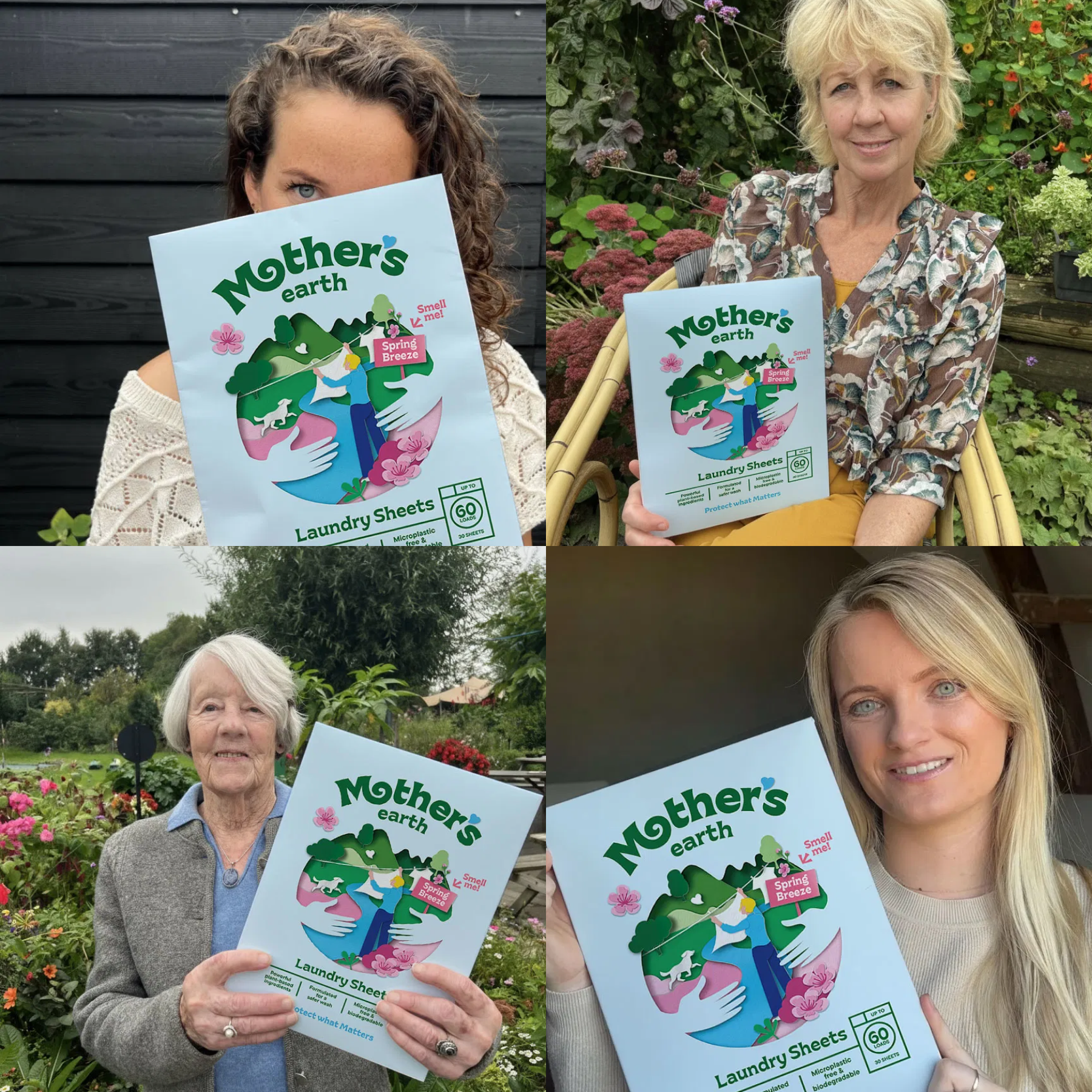 Customers holding Mother’s Earth laundry sheets