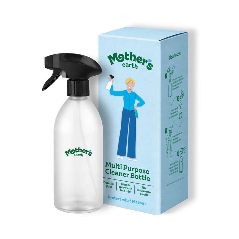 Frosted glass Mother's Earth spray bottle with its box